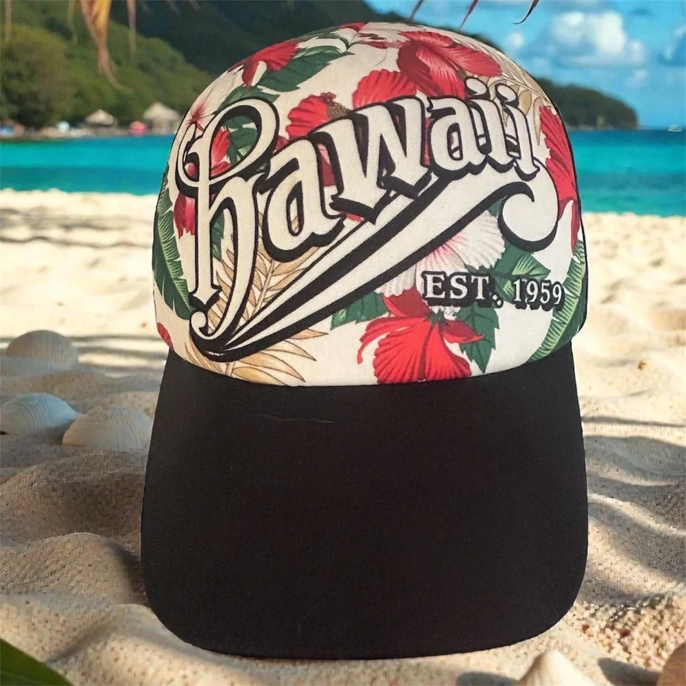 Surfware Hawaiian Classics Hawaii Est 1959 Floral Trucker Hat Black Snapback Cap